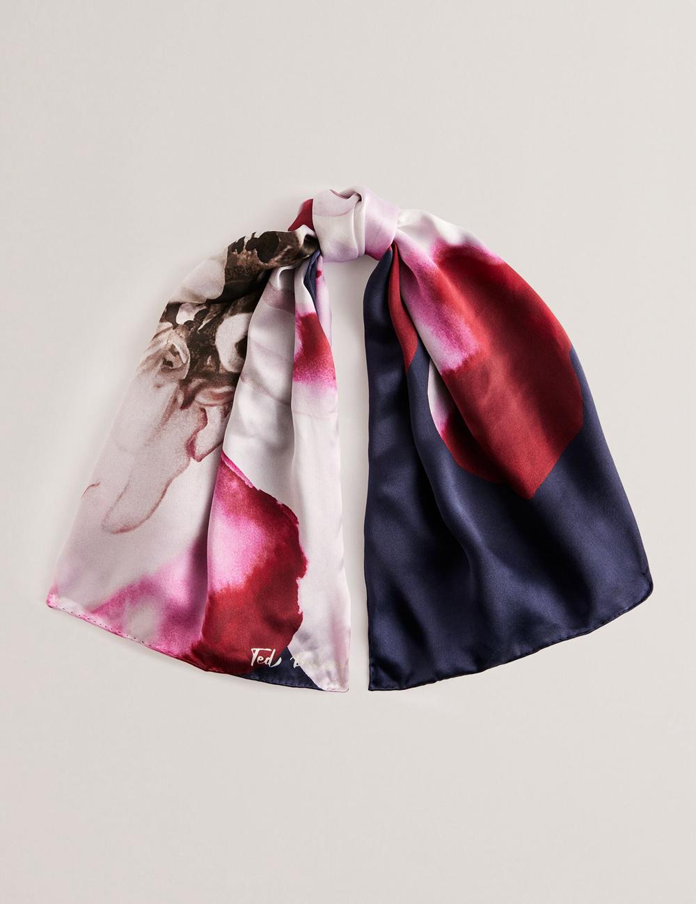 Echarpes Ted Baker JANICES - Placement Floral Print Silk Square Femme Bleu | Paris  62935-JMFI
