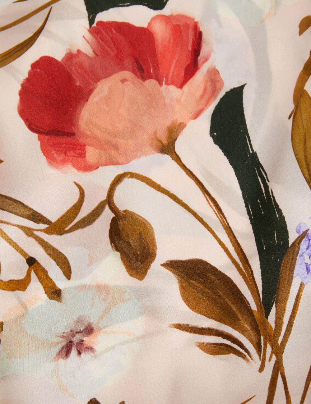 Echarpes Ted Baker NICLAE - Painted Floral Print Square Silk Femme Rose | Paris  06249-OSWQ