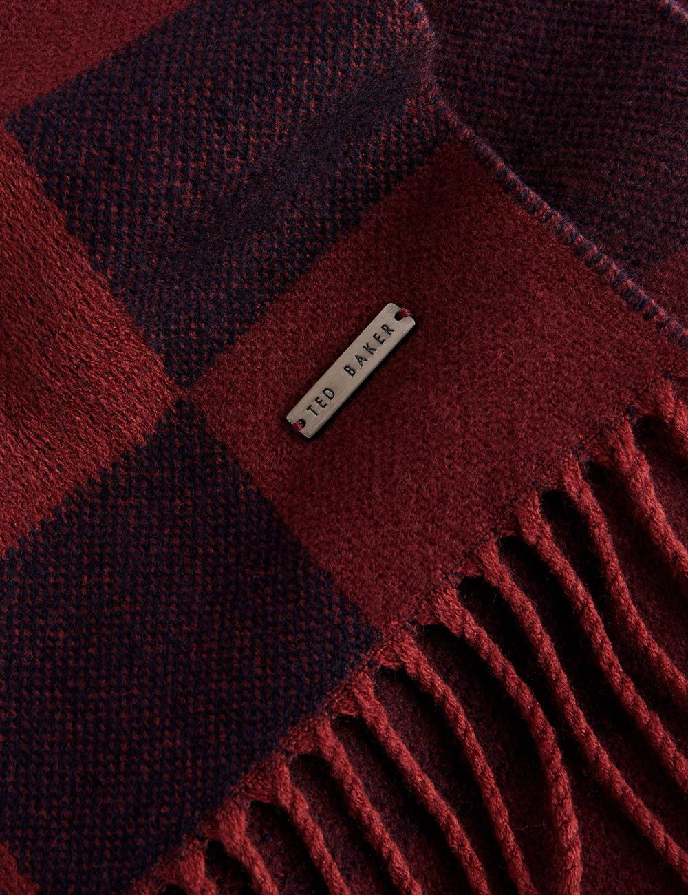 Echarpes Ted Baker PETERRR - Block Check With Fringe Trim Woven Homme Oxblood | Paris  56094-LSFW