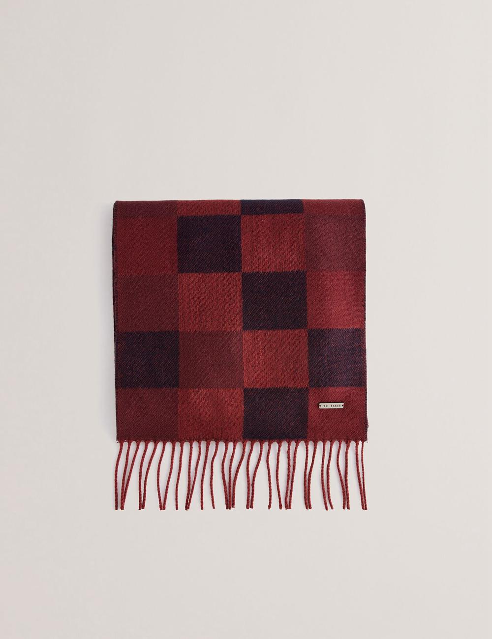 Echarpes Ted Baker PETERRR - Block Check With Fringe Trim Woven Homme Oxblood | Paris  56094-LSFW