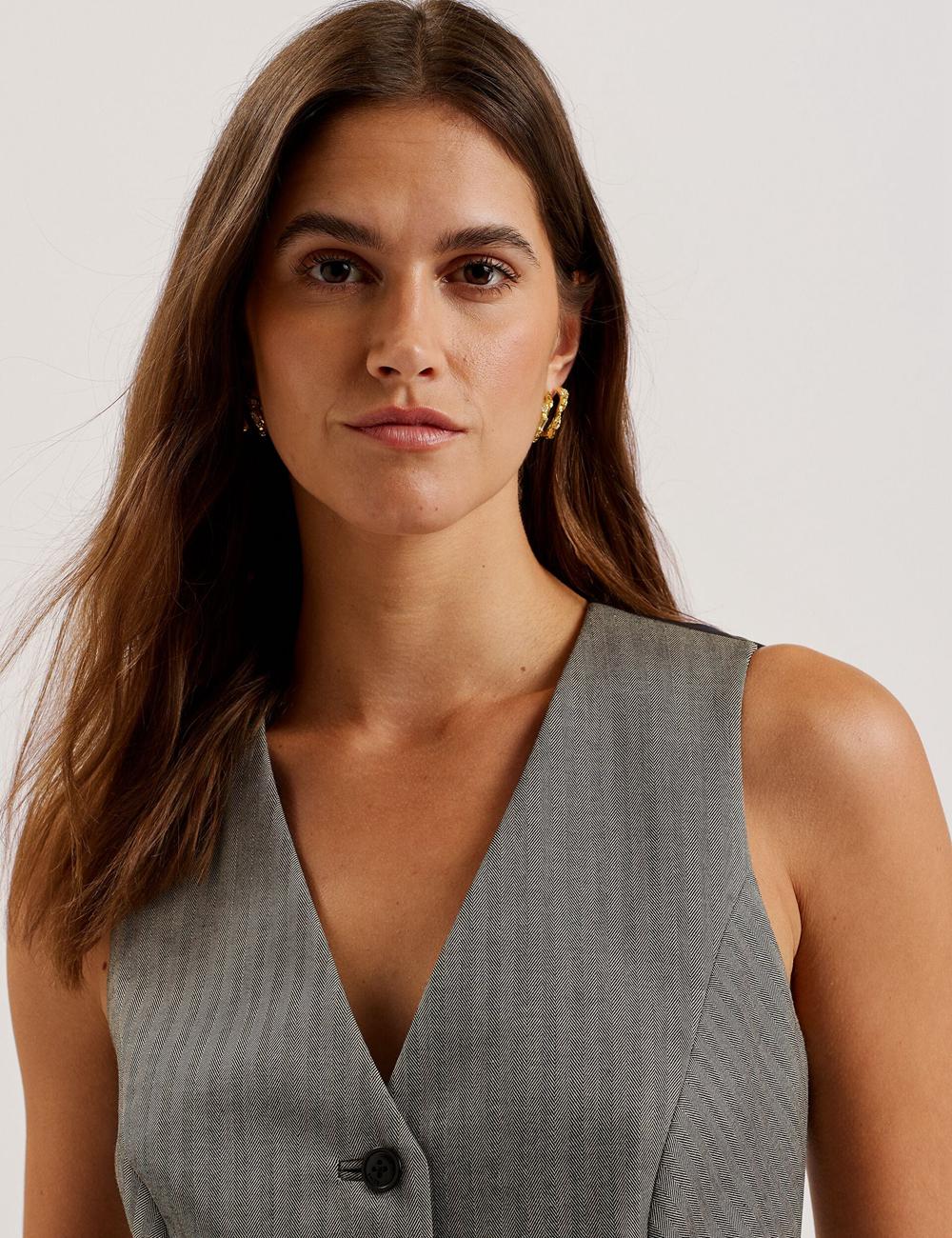 Gilet De Costume Ted Baker KOAW - Herringbone Single Breasted Femme Grise | Paris  01894-FZMP