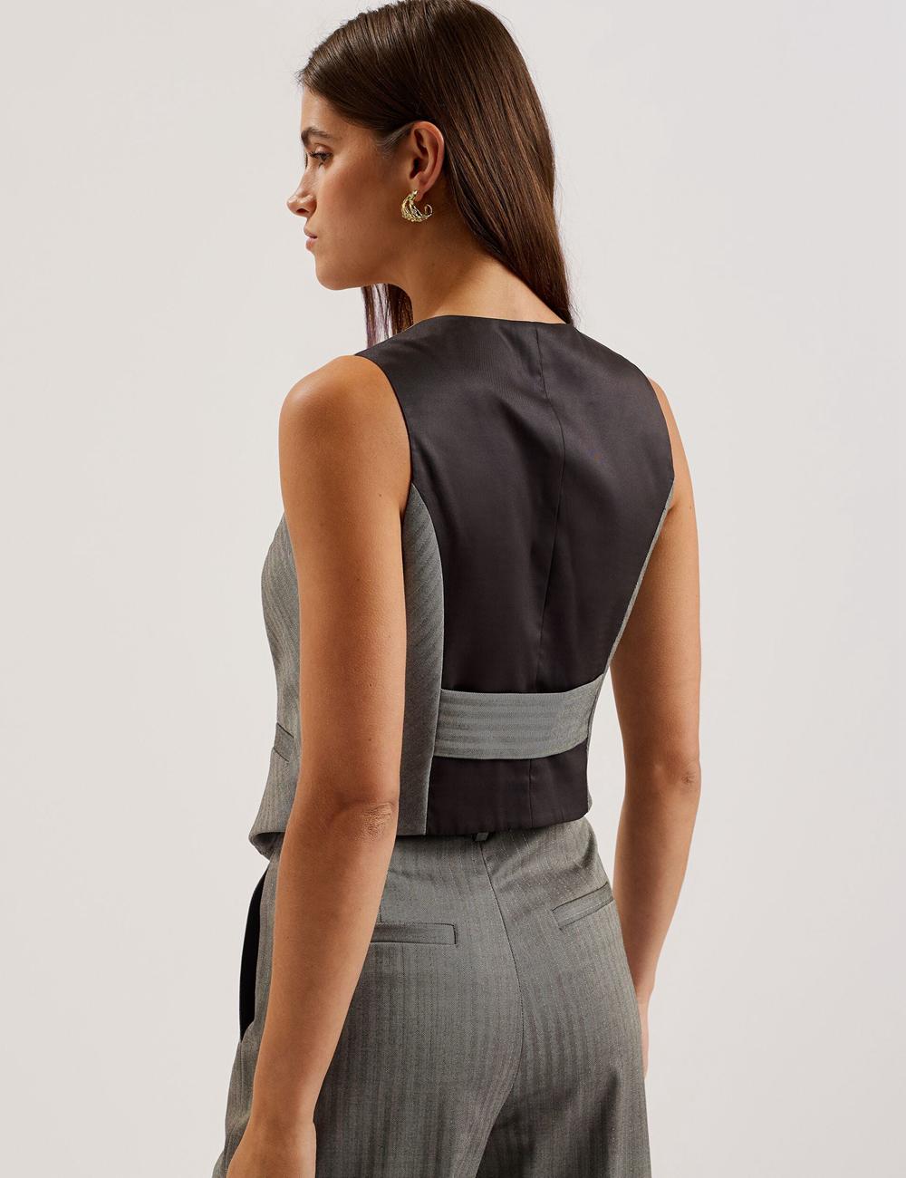 Gilet De Costume Ted Baker KOAW - Herringbone Single Breasted Femme Grise | Paris  01894-FZMP