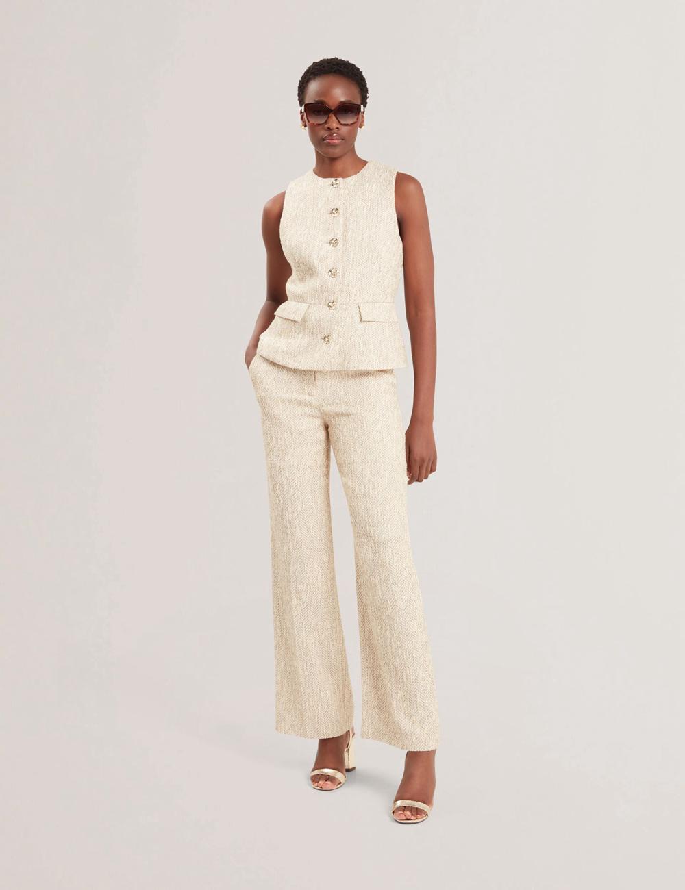 Gilet De Costume Ted Baker VULPAW - Boucle Herringbone Fitted Femme Ivory | Paris  17452-FXPG
