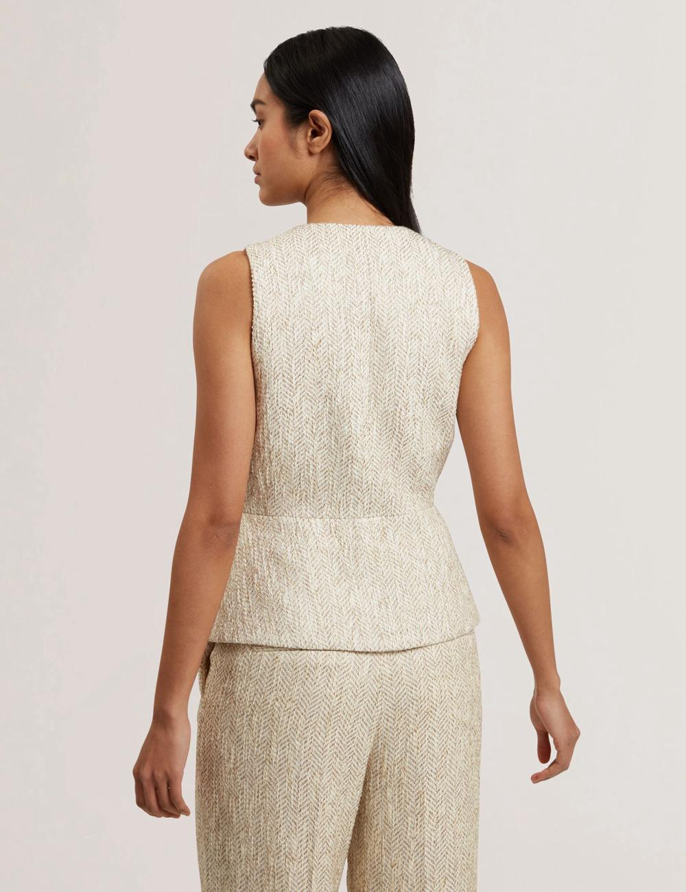 Gilet De Costume Ted Baker VULPAW - Boucle Herringbone Fitted Femme Ivory | Paris  17452-FXPG