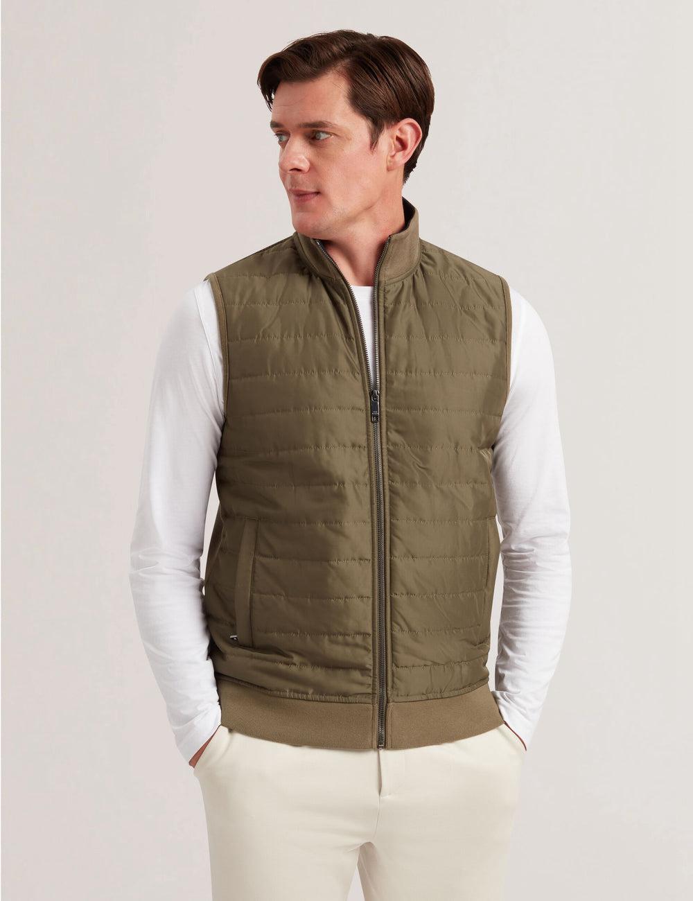 Gillets Ted Baker ATHO - Quilted Funnel Neck Zip-Up Homme Vert Olive | Paris  29153-GPZJ