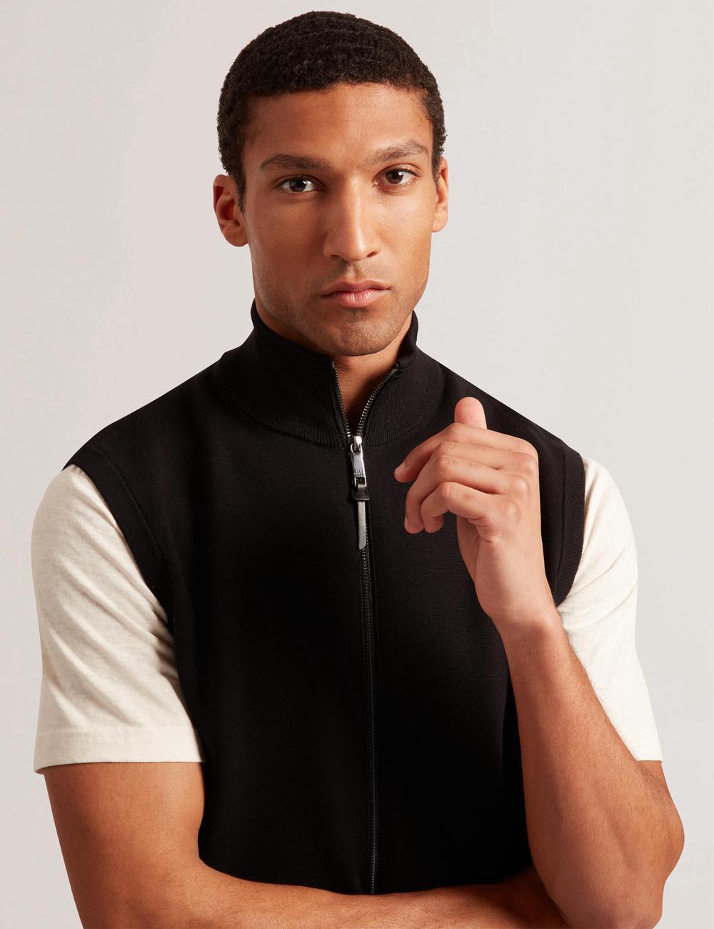 Gillets Ted Baker TERINCE - Zip-Through Funnel Neck Homme Noir | Paris  81346-FHJO