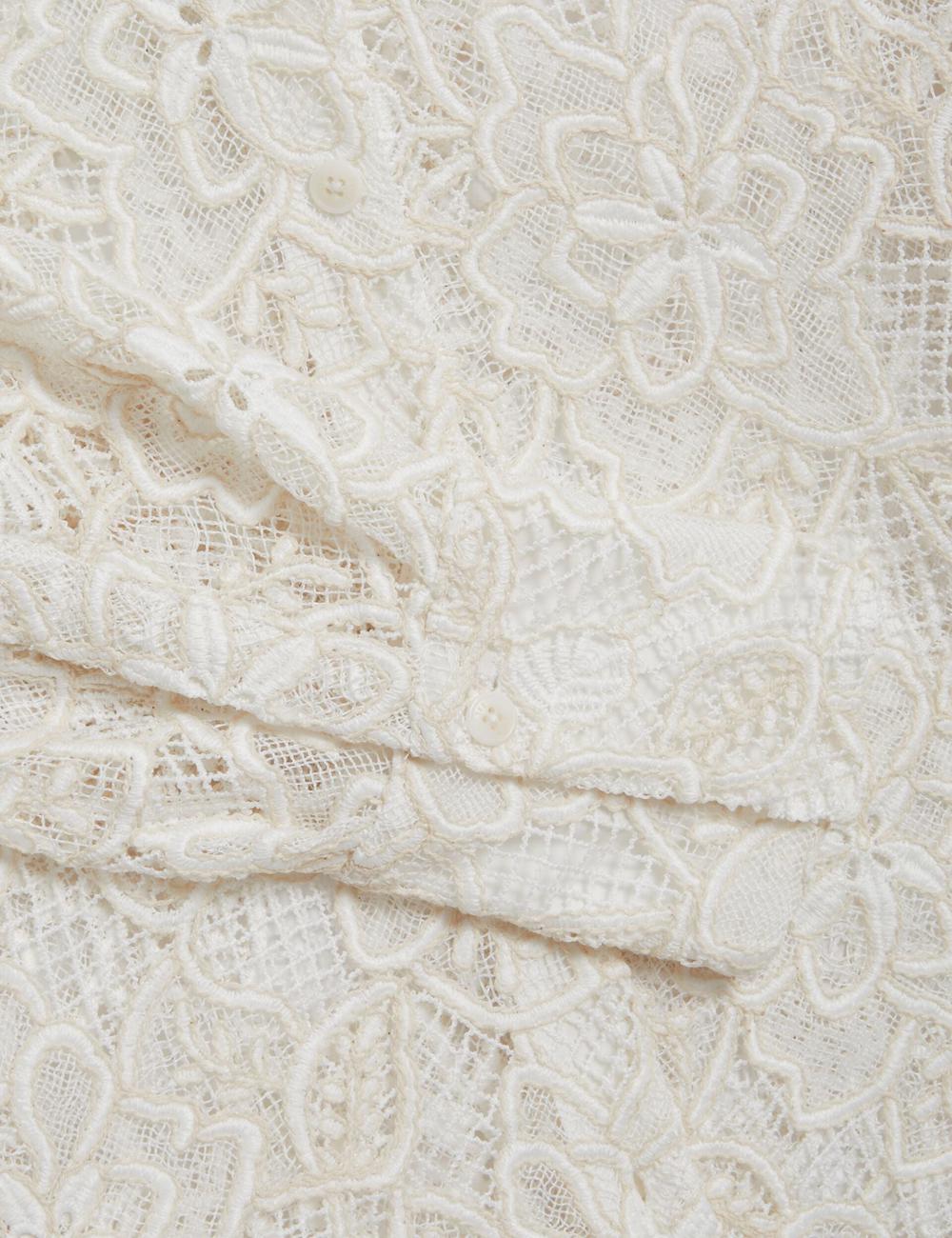 Hauts Ted Baker BLOND - Floral Lace Longline Cotton Shirt Femme Ivory | Paris  34021-CHQB