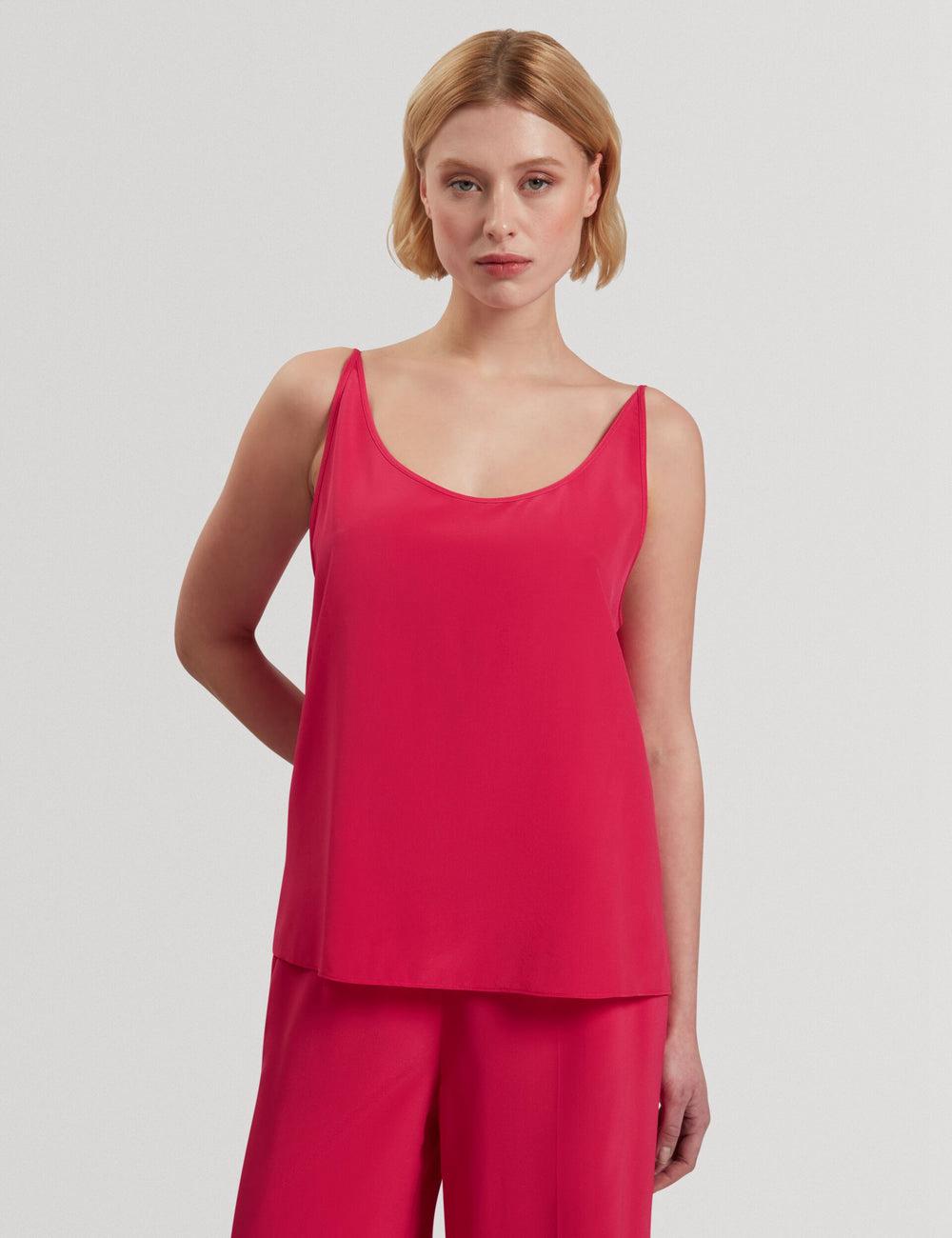 Hauts Ted Baker CADASA - Pure Silk Scoop Neck Cami Femme Fushia | Paris  59710-CTBQ