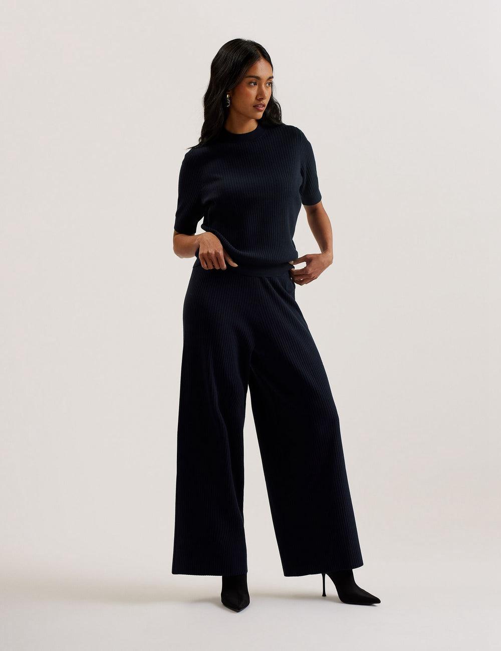 Hauts Ted Baker ELLIHAA - Ribbed Knit Half Sleeve Femme Bleu Marine | Paris  64391-WZKY