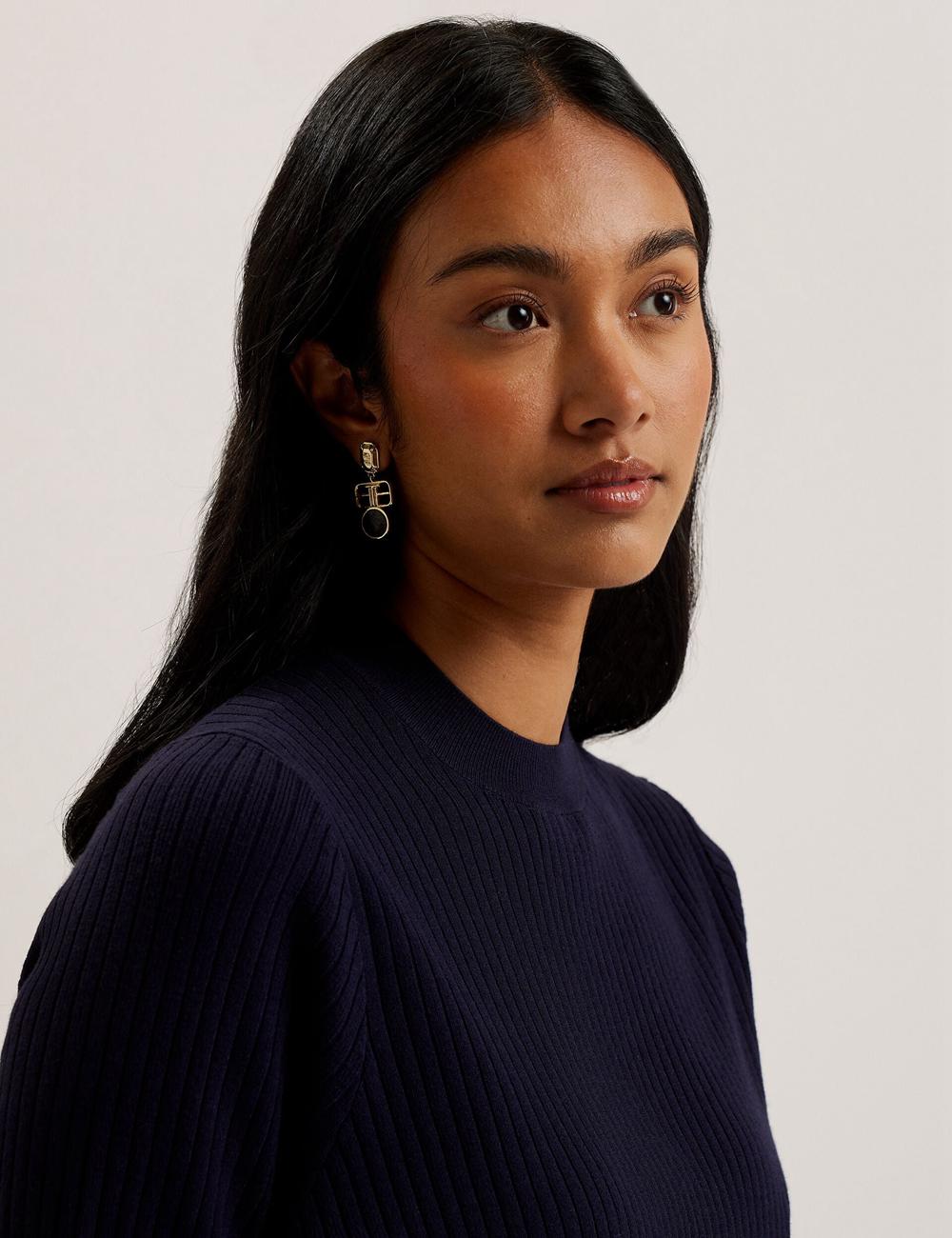 Hauts Ted Baker ELLIHAA - Ribbed Knit Half Sleeve Femme Bleu Marine | Paris  64391-WZKY