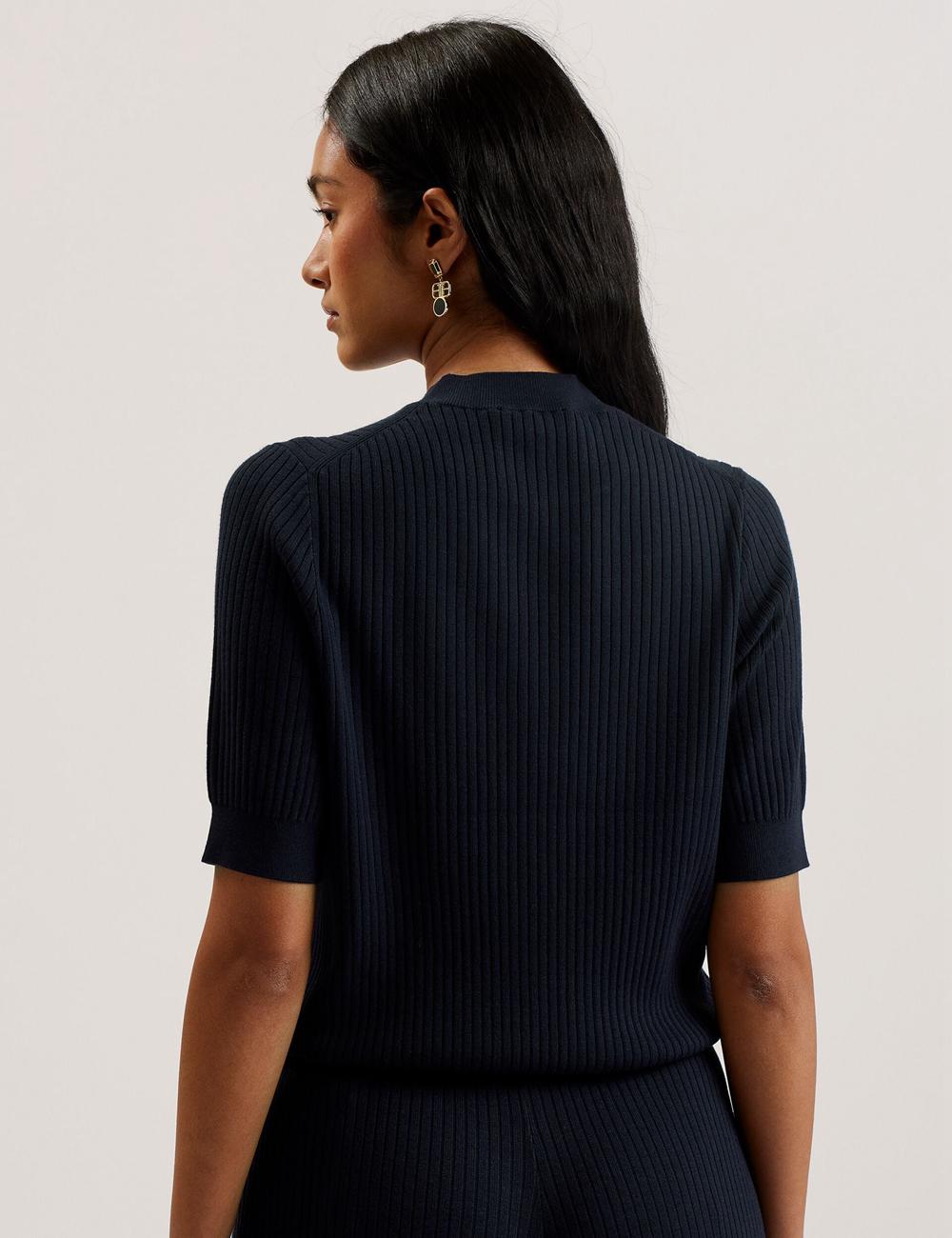 Hauts Ted Baker ELLIHAA - Ribbed Knit Half Sleeve Femme Bleu Marine | Paris  64391-WZKY