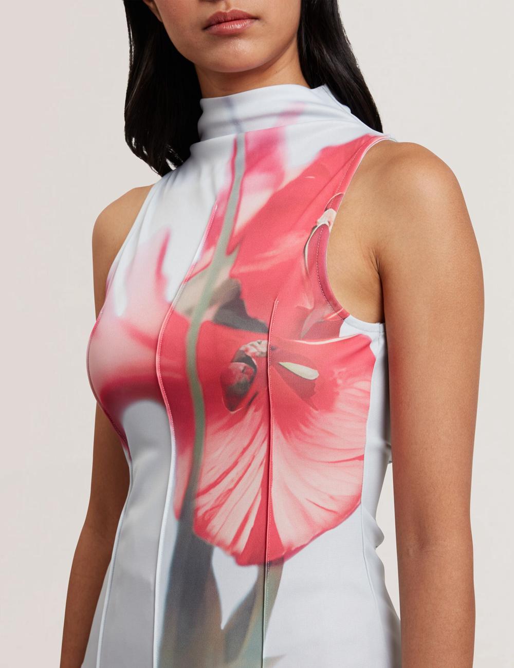 Hauts Ted Baker HARPLNN - Floral High Neck Jersey Femme Bleu | Paris  35801-MSRY