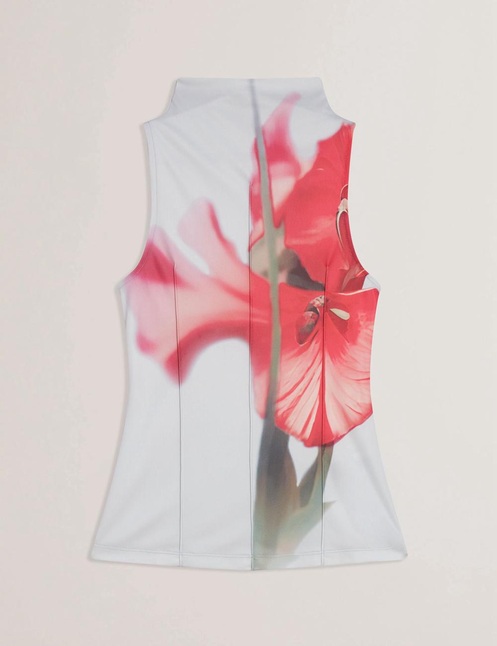 Hauts Ted Baker HARPLNN - Floral High Neck Jersey Femme Bleu | Paris  35801-MSRY