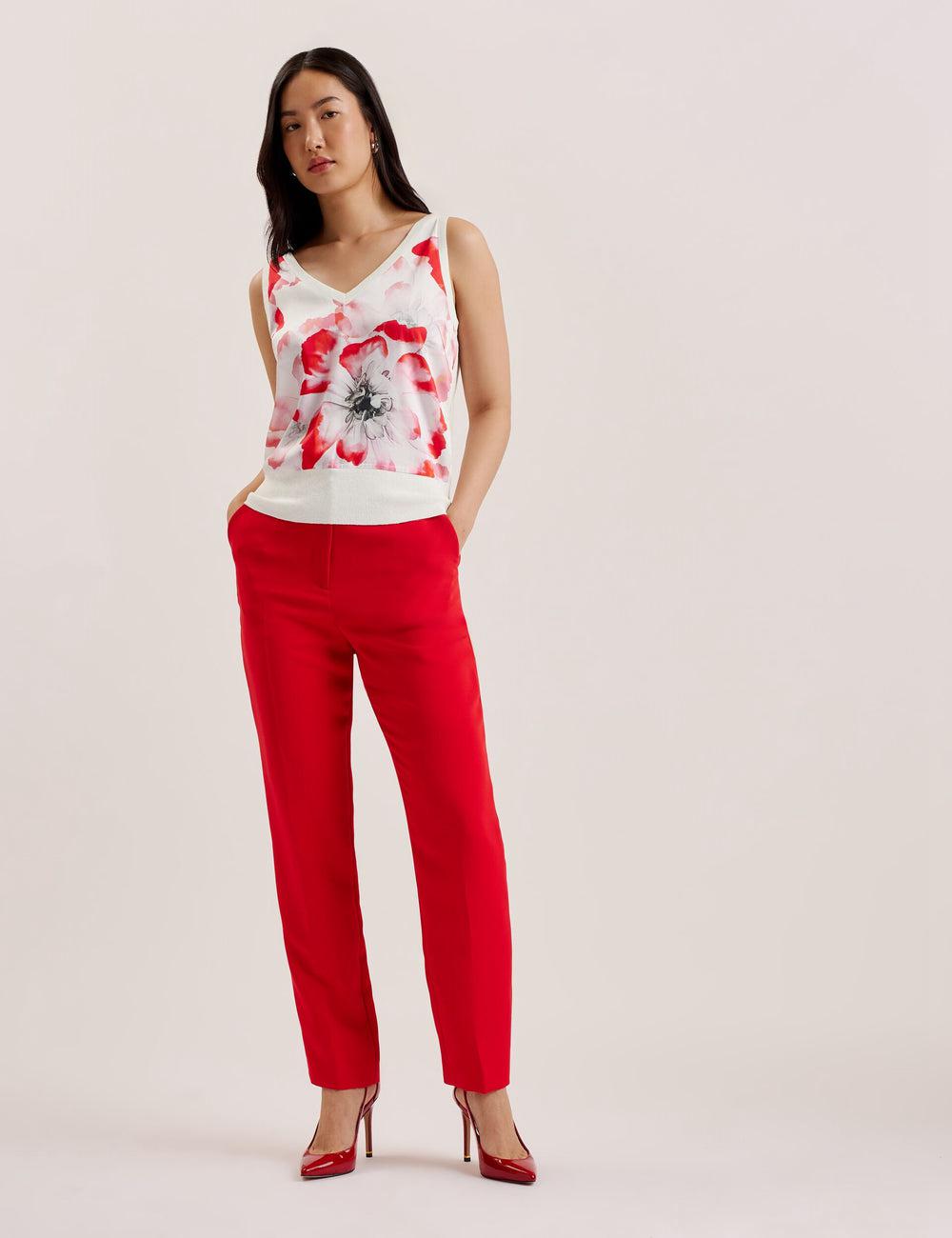 Hauts Ted Baker HEIDIII - Printed Panel V-Neck Knitted Vest Femme Ivory | Paris  16057-OXKA
