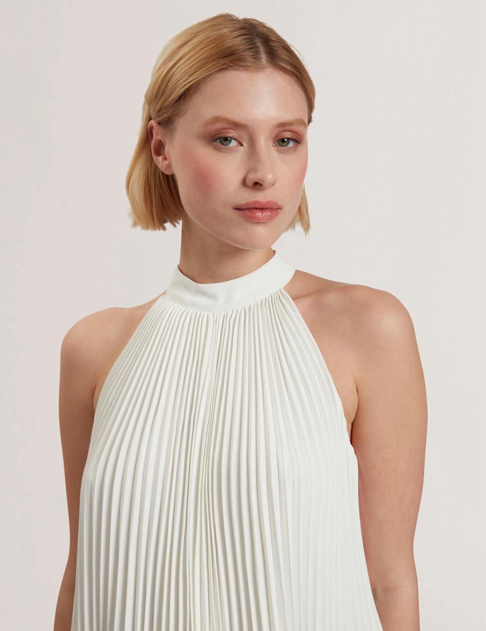 Hauts Ted Baker JAMAYA - High Halter Neck Pleated Sleeveless Femme Ivory | Paris  51078-LHOW