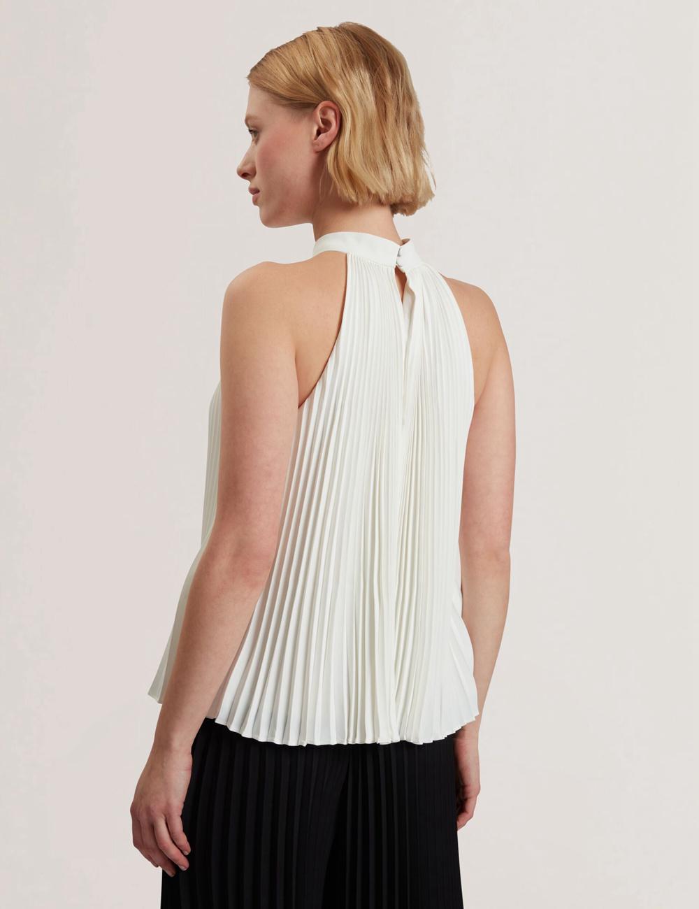 Hauts Ted Baker JAMAYA - High Halter Neck Pleated Sleeveless Femme Ivory | Paris  51078-LHOW