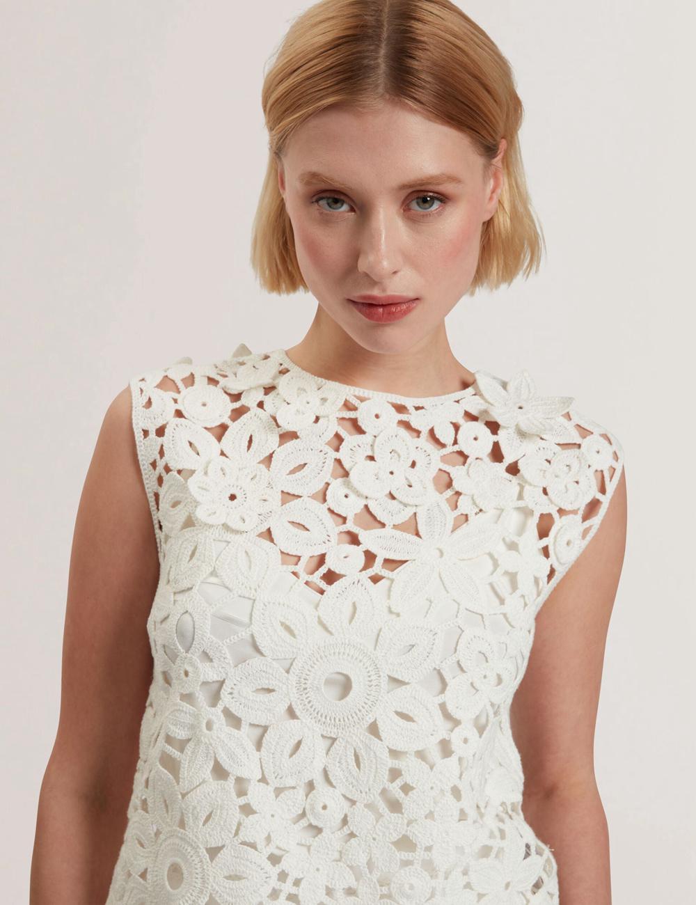 Hauts Ted Baker JOYYRA - Floral Crochet Knit Sleeveless Femme Blanche | Paris  84720-GVOU