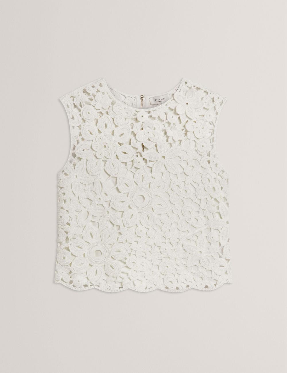 Hauts Ted Baker JOYYRA - Floral Crochet Knit Sleeveless Femme Blanche | Paris  84720-GVOU