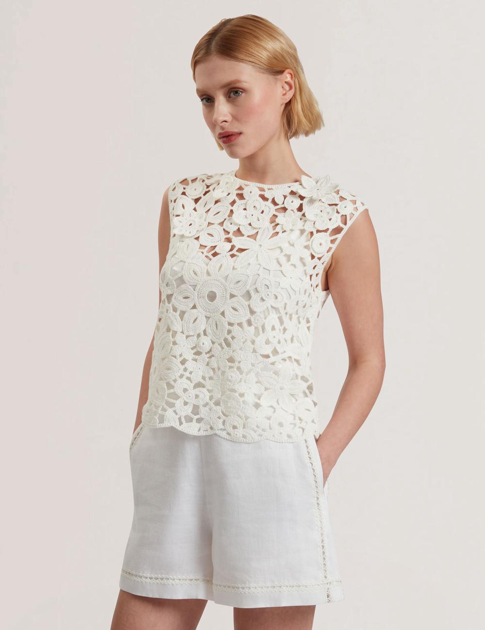 Hauts Ted Baker JOYYRA - Floral Crochet Knit Sleeveless Femme Blanche | Paris  84720-GVOU