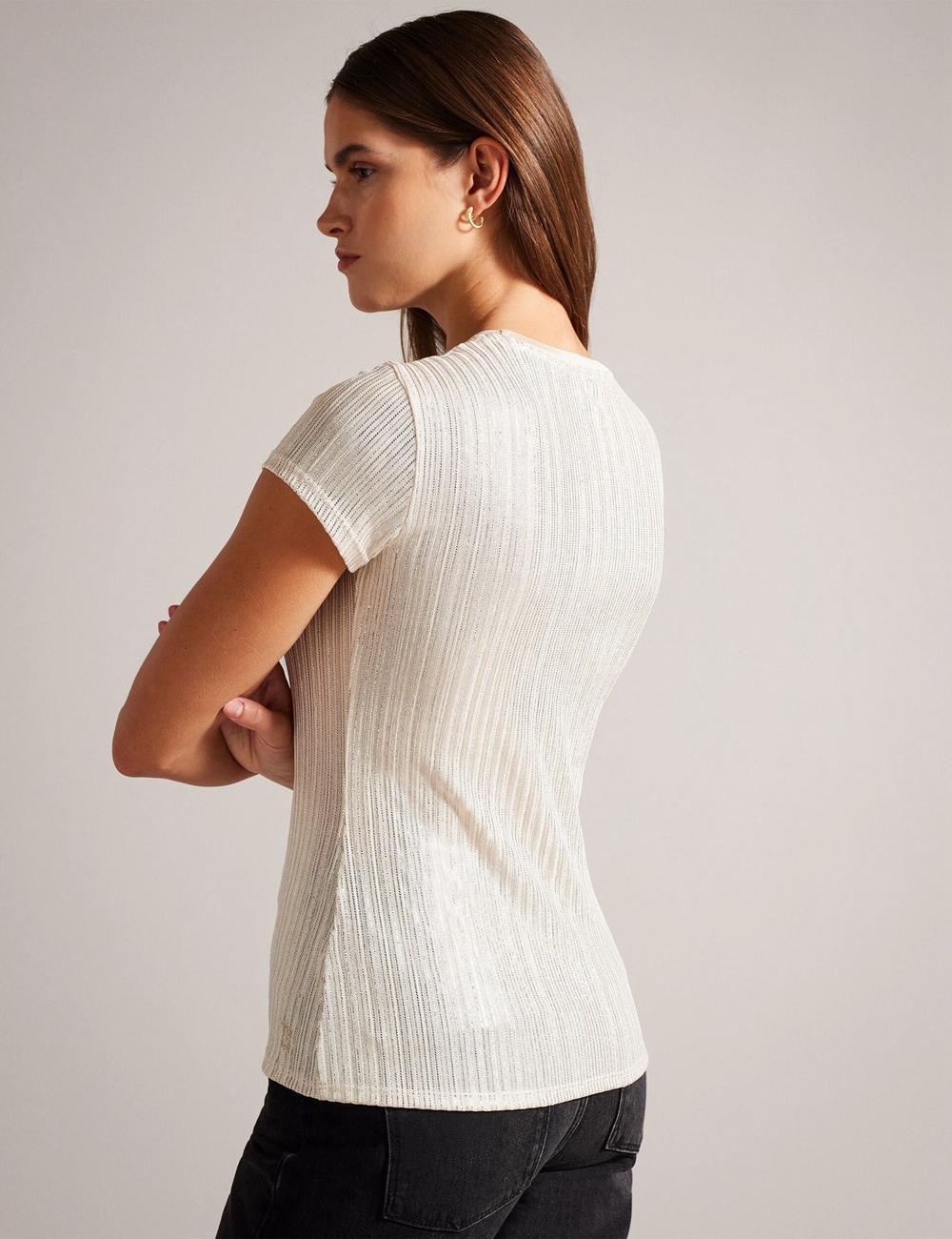 Hauts Ted Baker KATRINO - Metallic Short Sleeve Crew Neck Femme Doré | Paris  82159-LGRH