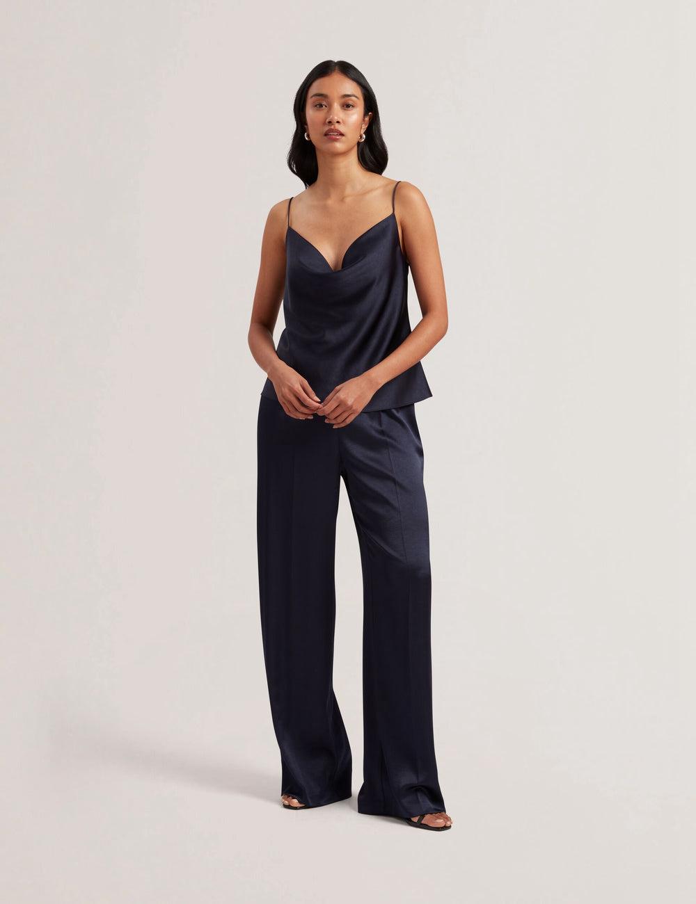 Hauts Ted Baker KITI - Satin Cowl Neck Strappy Cami Femme Bleu Marine | Paris  46910-CAYB