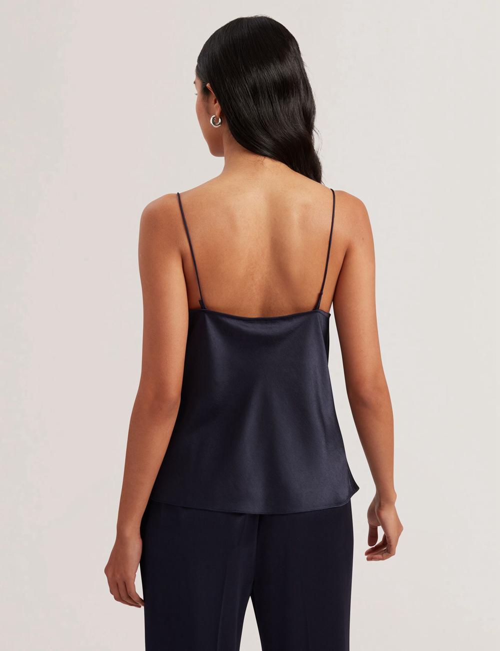Hauts Ted Baker KITI - Satin Cowl Neck Strappy Cami Femme Bleu Marine | Paris  46910-CAYB