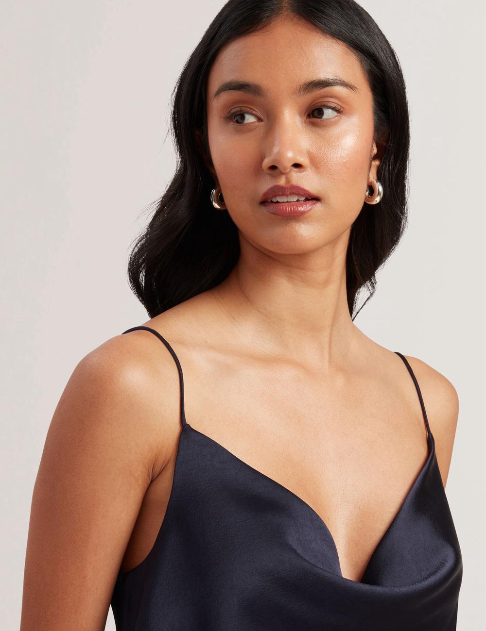 Hauts Ted Baker KITI - Satin Cowl Neck Strappy Cami Femme Bleu Marine | Paris  46910-CAYB