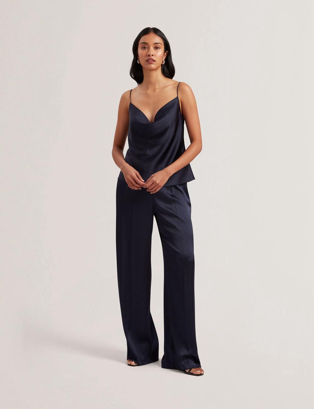 Hauts Ted Baker KITI - Satin Cowl Neck Strappy Cami Femme Bleu Marine | Paris  46910-CAYB