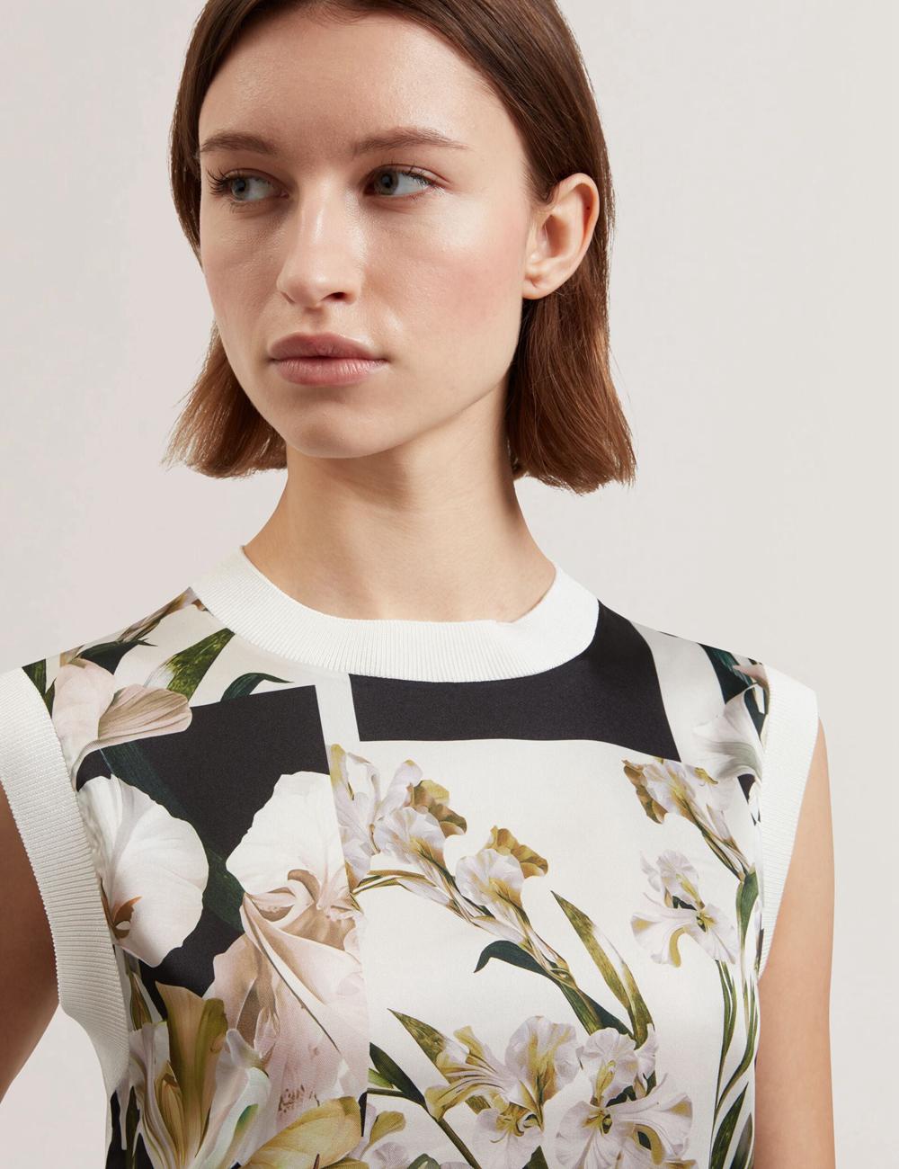 Hauts Ted Baker LIILEA - Floral Print Front Boxy Knitted Femme Ivory | Paris  62584-RCVY
