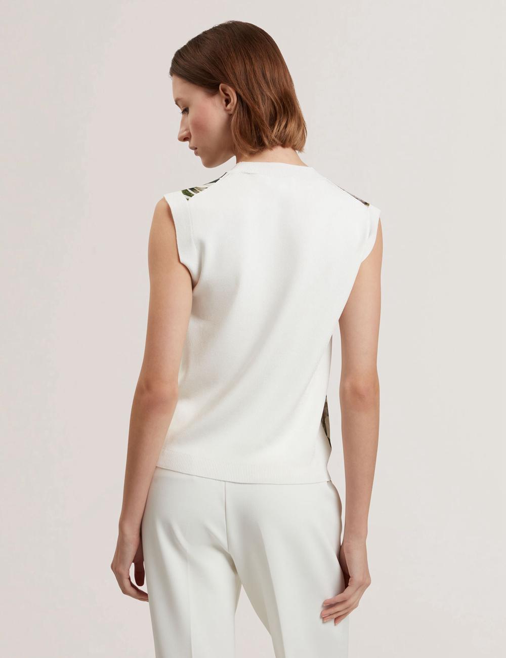 Hauts Ted Baker LIILEA - Floral Print Front Boxy Knitted Femme Ivory | Paris  62584-RCVY
