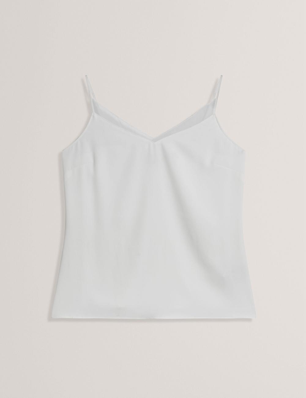 Hauts Ted Baker LULEA - Chiffon Detail V-Neck Strappy Cami Femme Ivory | Paris  19374-ZNJD