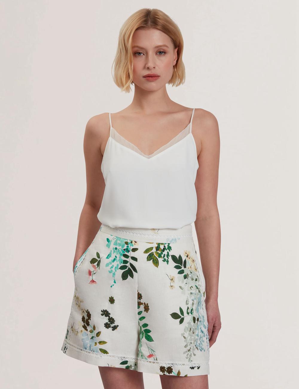 Hauts Ted Baker LULEA - Chiffon Detail V-Neck Strappy Cami Femme Ivory | Paris  19374-ZNJD