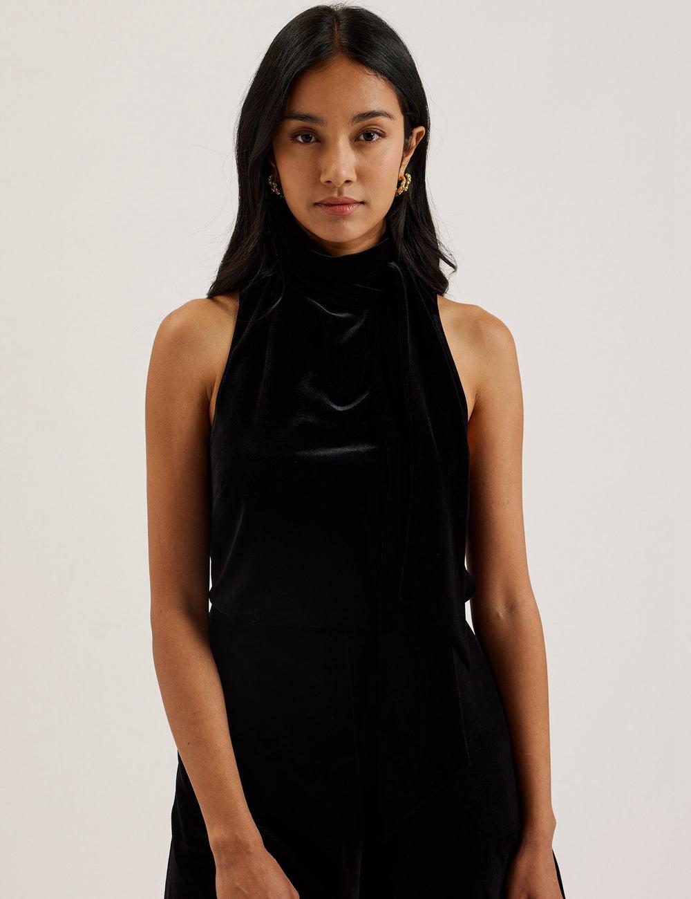 Hauts Ted Baker NALIAS - Velvet High Cowl Neck Sleeveless Femme Noir | Paris  76980-ZHMW