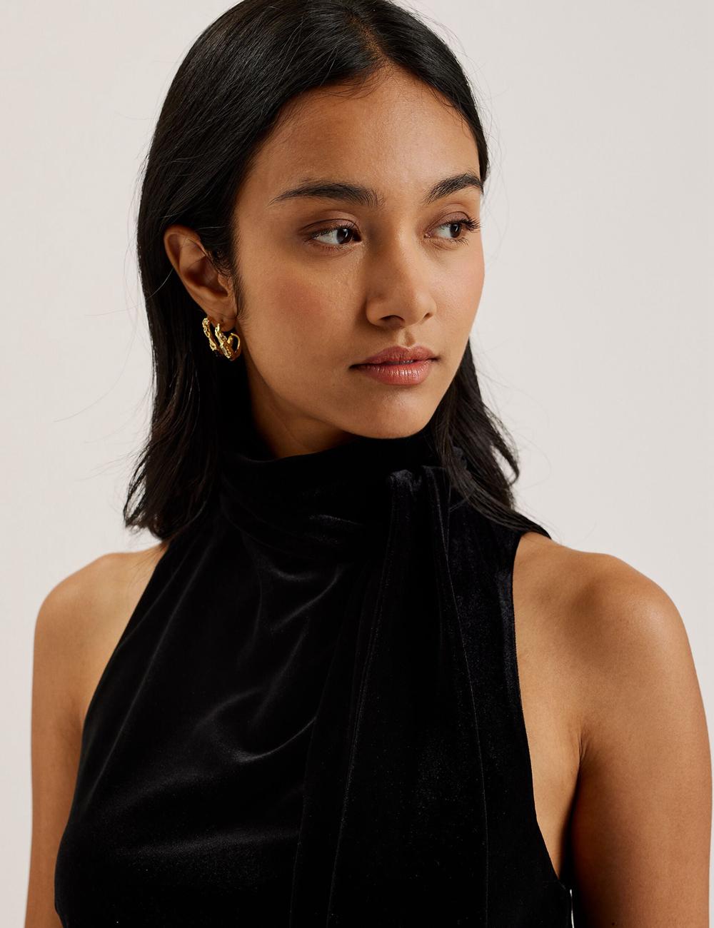 Hauts Ted Baker NALIAS - Velvet High Cowl Neck Sleeveless Femme Noir | Paris  76980-ZHMW