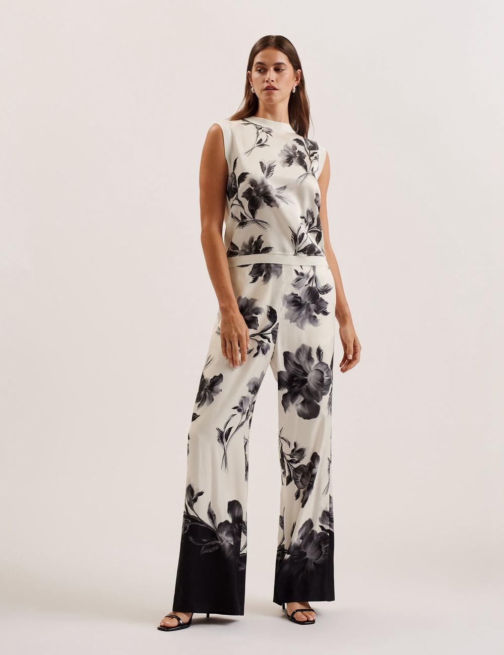 Hauts Ted Baker PERLOMA - Printed Woven Front Knitted Femme Ivory | Paris  19257-WGEF