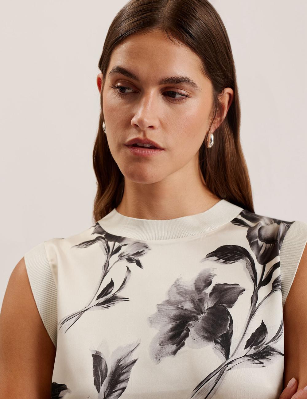 Hauts Ted Baker PERLOMA - Printed Woven Front Knitted Femme Ivory | Paris  19257-WGEF