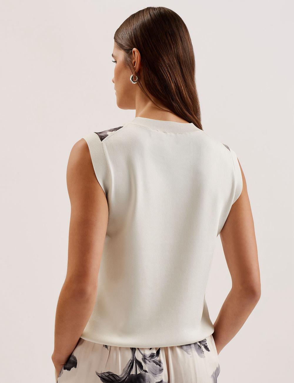 Hauts Ted Baker PERLOMA - Printed Woven Front Knitted Femme Ivory | Paris  19257-WGEF