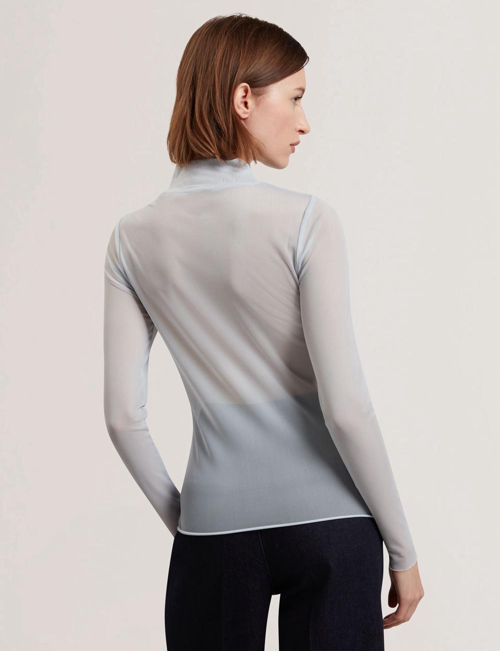Hauts Ted Baker PIPYA - Floral High Neck Long Sleeve Mesh Femme Bleu | Paris  37125-HEOT