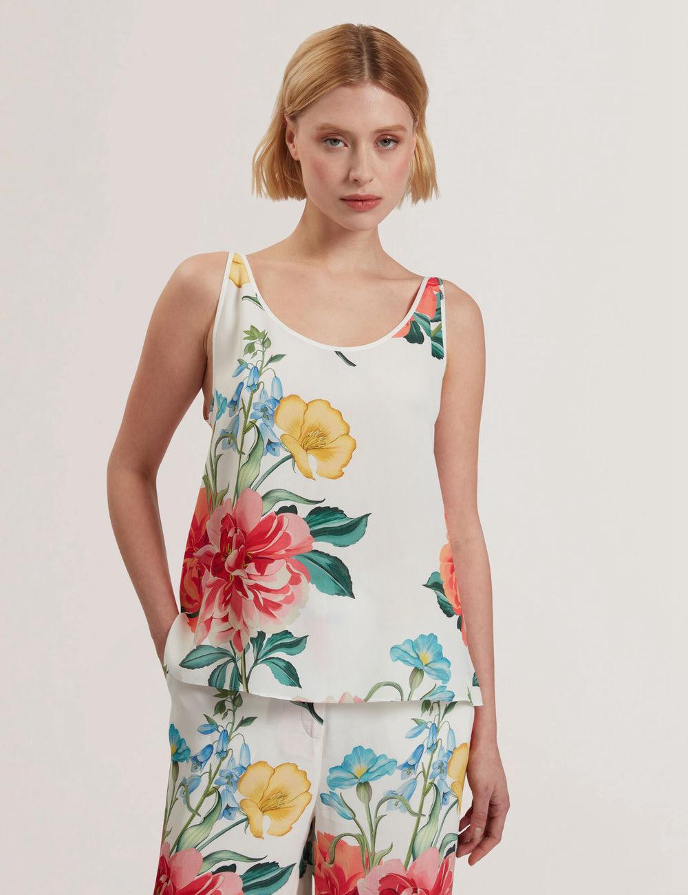 Hauts Ted Baker PURRLA - Floral Print Scoop Neck Sleeveless Femme Blanche | Paris  68207-DNOZ