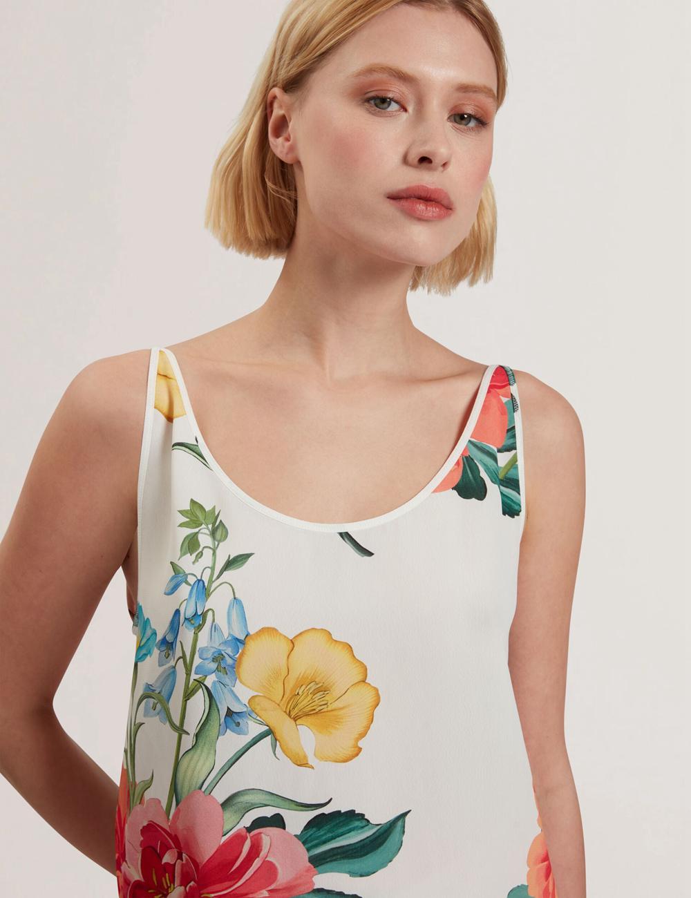 Hauts Ted Baker PURRLA - Floral Print Scoop Neck Sleeveless Femme Blanche | Paris  68207-DNOZ