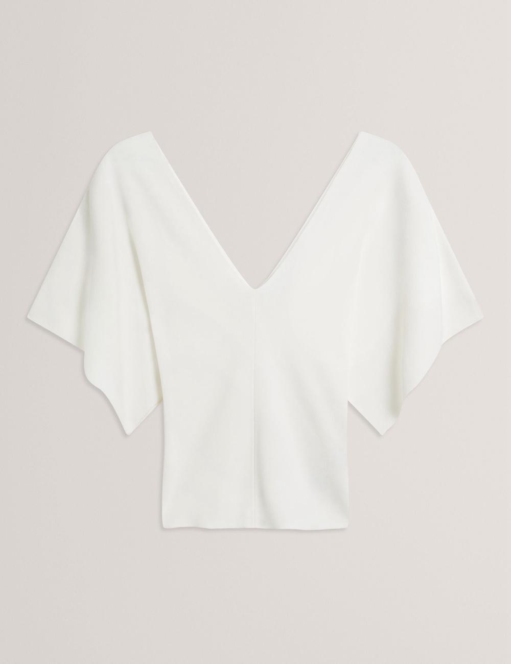 Hauts Ted Baker REGINAH - Wide Short Sleeve V-Neck Knitted Femme Ivory | Paris  52086-YNQU