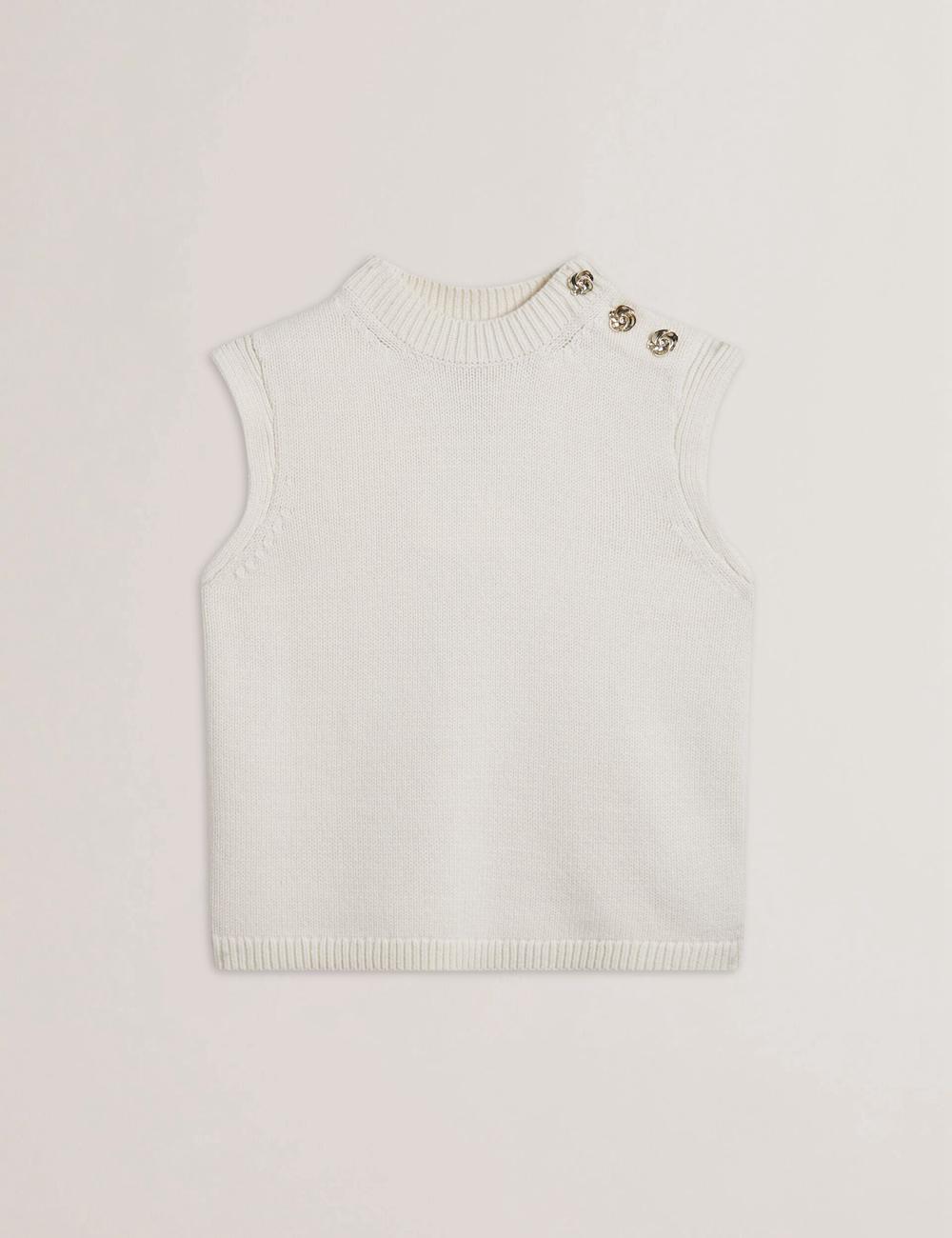 Hauts Ted Baker RONDHER - Rose Button Wool Knit Femme Ivory | Paris  10697-MKDW