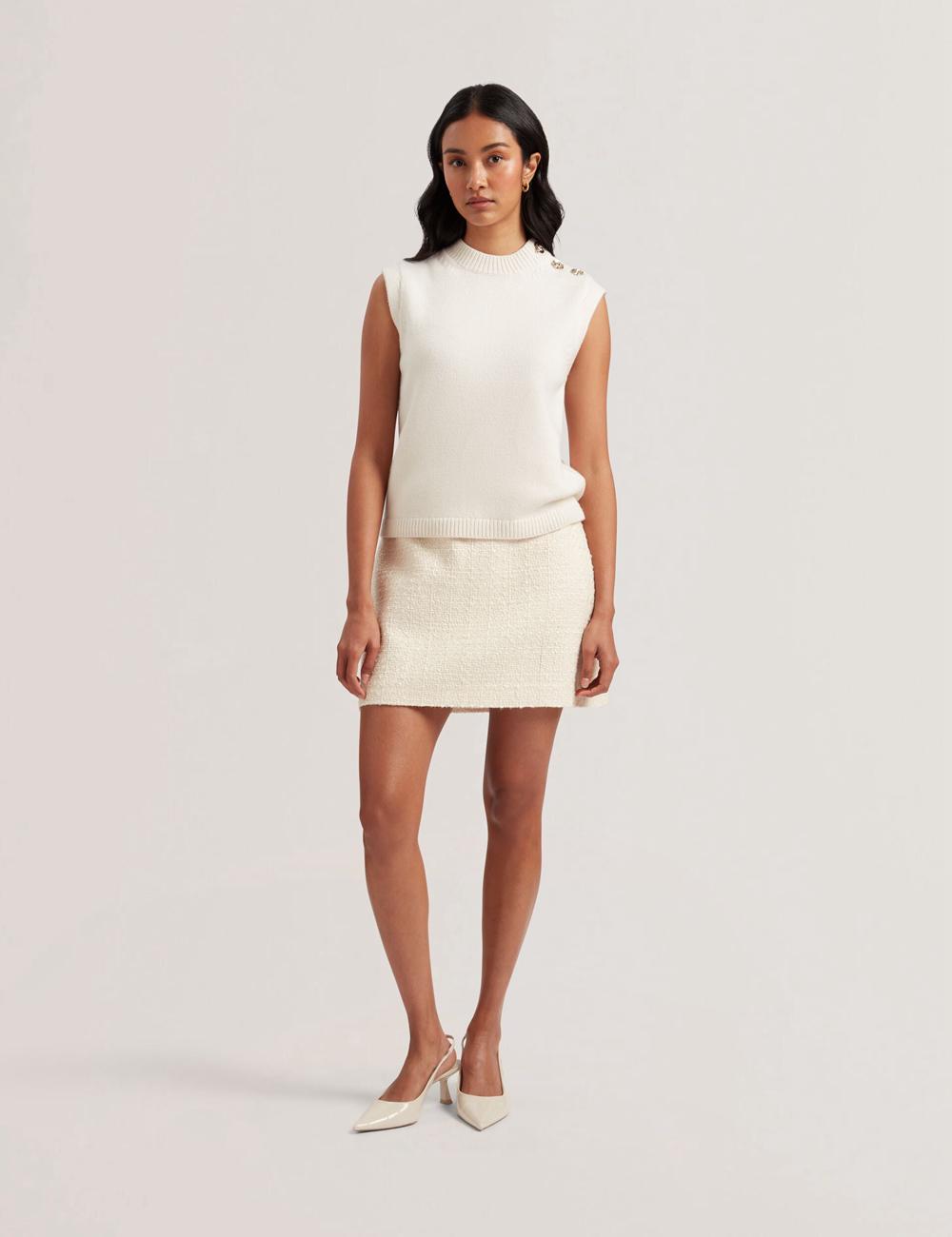 Hauts Ted Baker RONDHER - Rose Button Wool Knit Femme Ivory | Paris  10697-MKDW