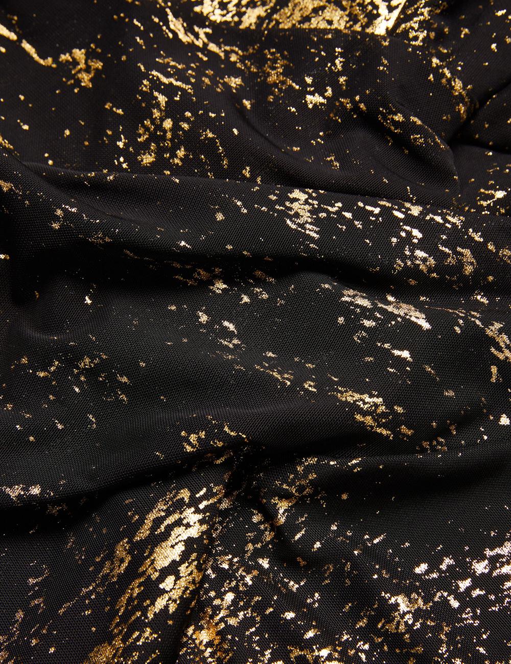 Hauts Ted Baker TALULAR - Bardot Foil Printed Mesh Femme Noir | Paris  70438-SCUO