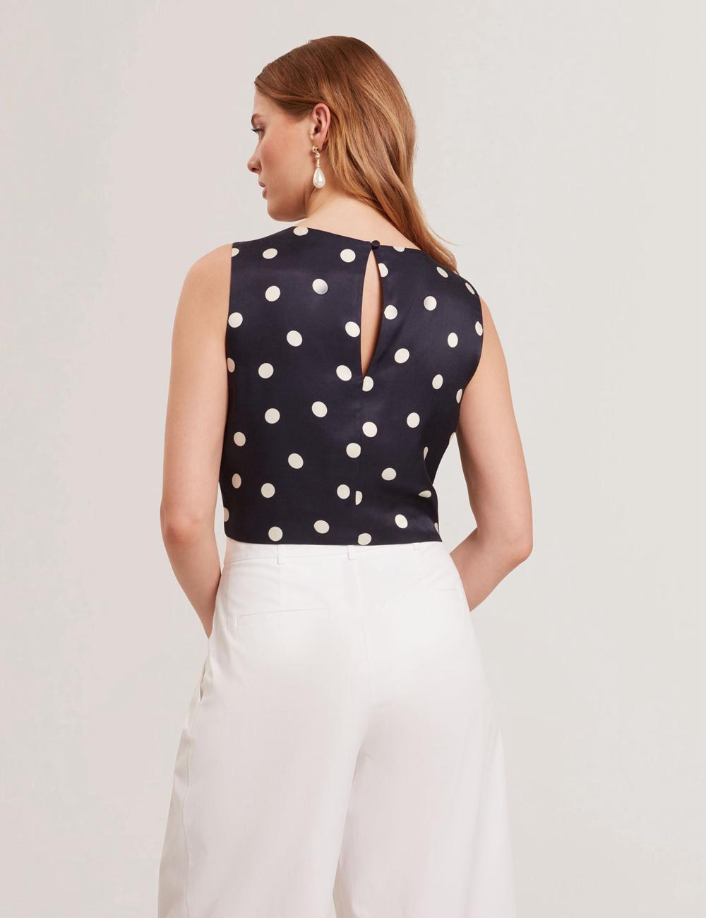 Hauts Ted Baker VEIRAA - Polka Dot Front Sleeveless Crop Femme Bleu Marine | Paris  16059-PFDL