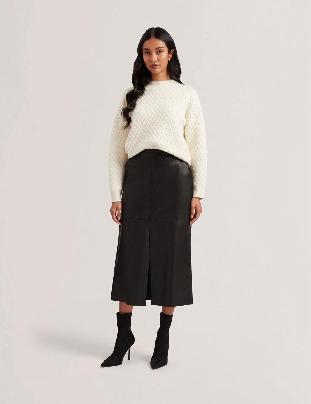 Jupes Ted Baker AOTO - Leather Pencil With Seam Detail Femme Noir | Paris  59628-VLXO