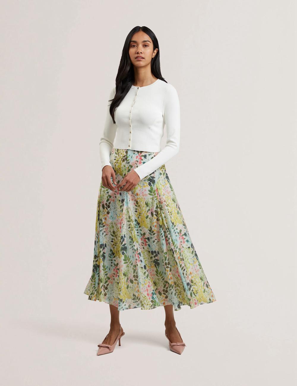 Jupes Ted Baker AZULLA - Floral A-Line Woven Femme Ivory | Paris  20563-UYLT