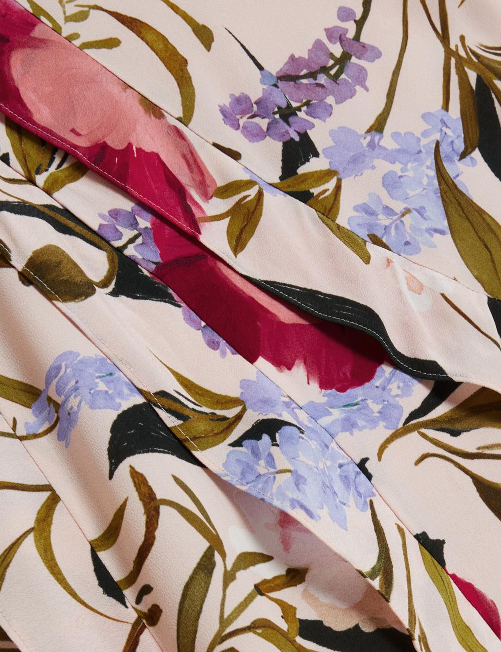 Jupes Ted Baker CANDICI - Floral Print Frill Trim With Split Femme Rose | Paris  96745-TFSJ