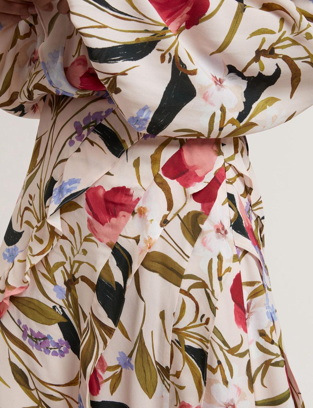 Jupes Ted Baker CANDICI - Floral Print Frill Trim With Split Femme Rose | Paris  96745-TFSJ
