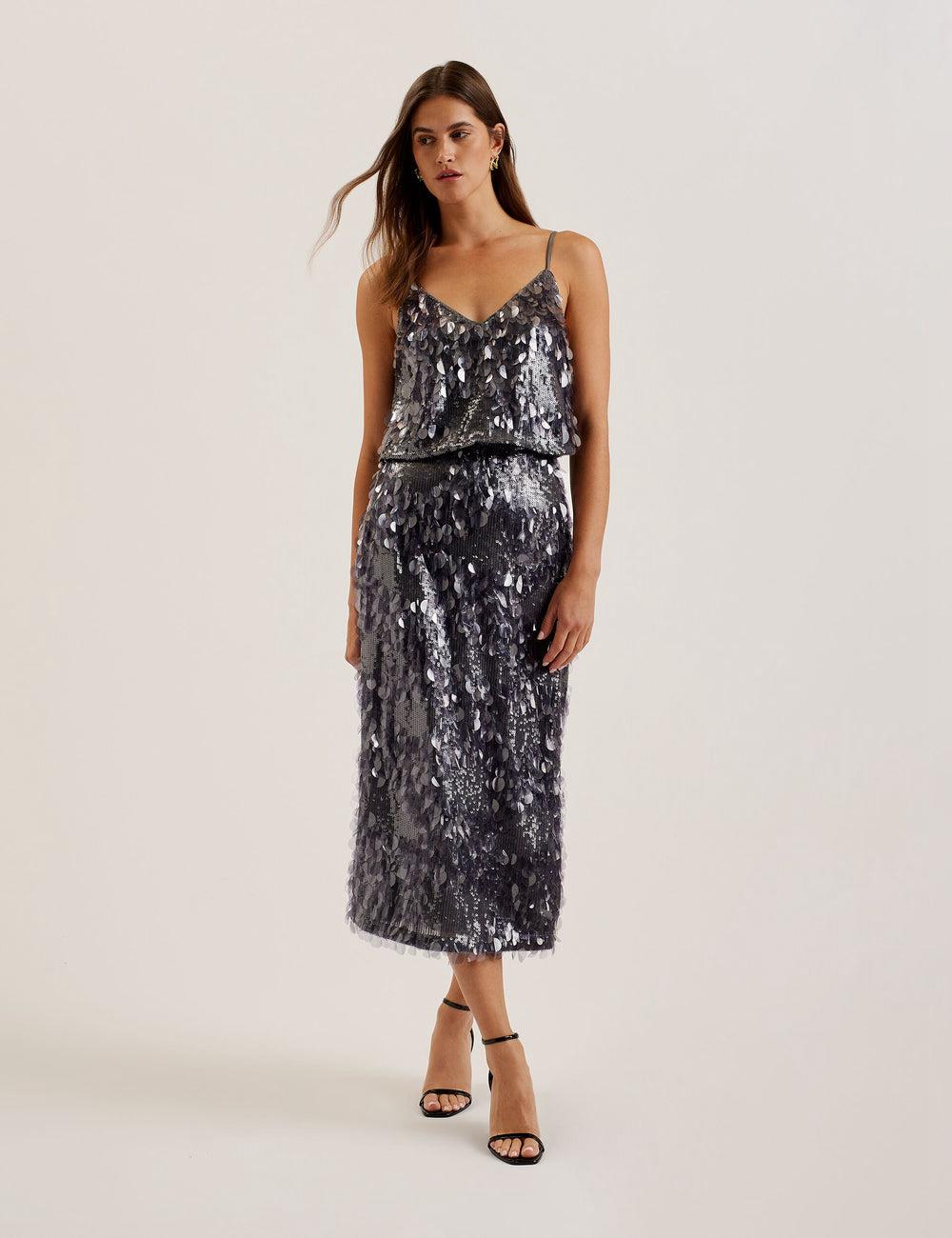 Jupes Ted Baker DORIDA - Mixed Sequin With Slit Femme Grise | Paris  95213-VEGN